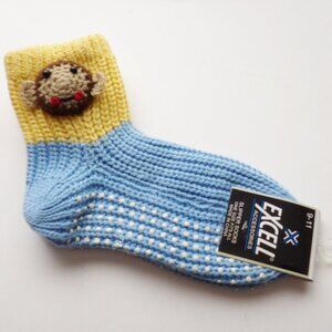 Excell Monkey Design Crochet Style Slipper Socks NWT